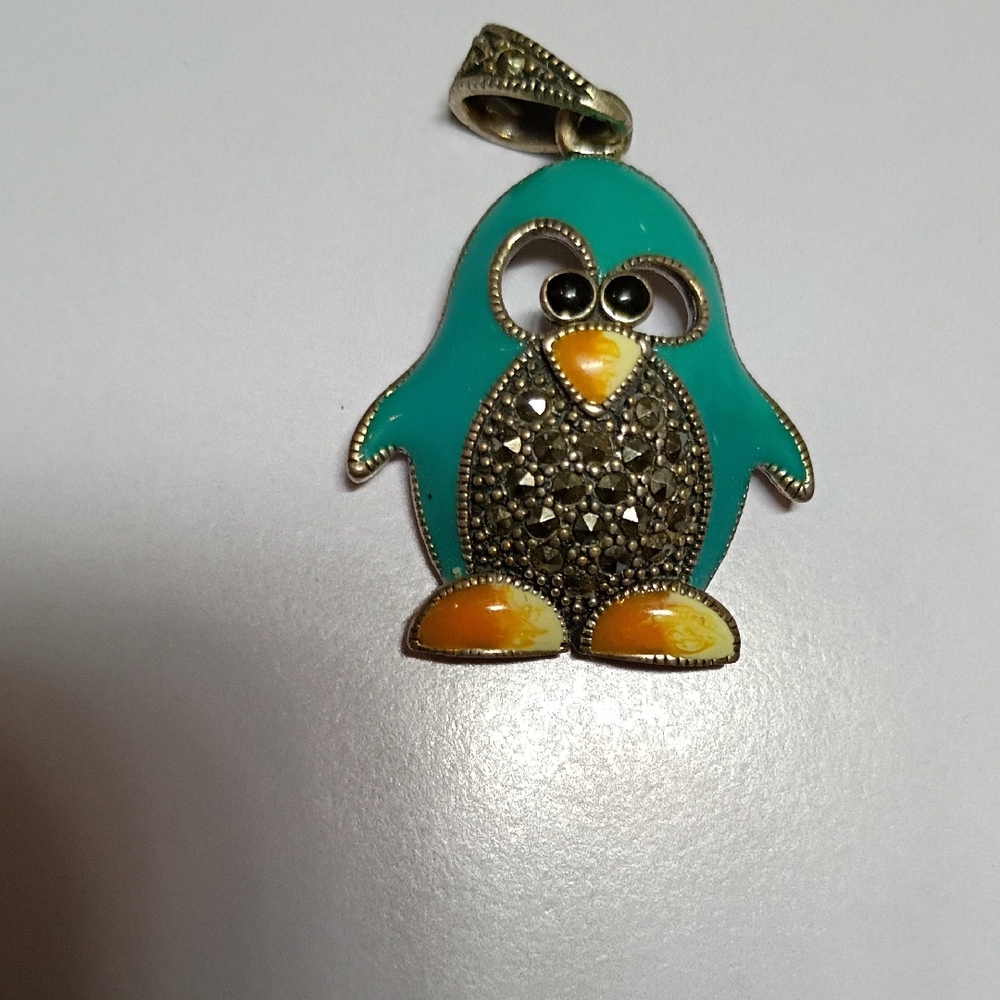 Teal and Gold Penguin Bird Charm